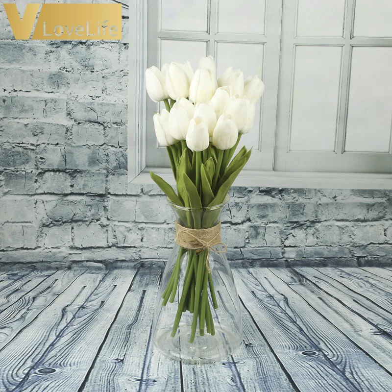 Ivory 10 шт. искусственные тюльпаны цветы PE Роза декор лаванды цвета орех и хвост латекса для Свадебная вечеринка Декор, свадебный букет - Цвет: Ivory