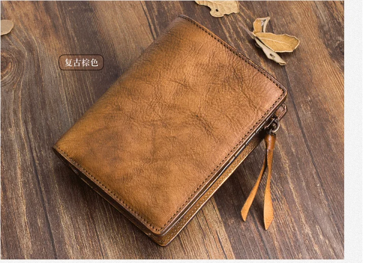 

Винтажные короткие кошельки из натуральной кожи для мужчин, плиссированные бумажники с застежкой, кармашком для монет, держателем для карт ...