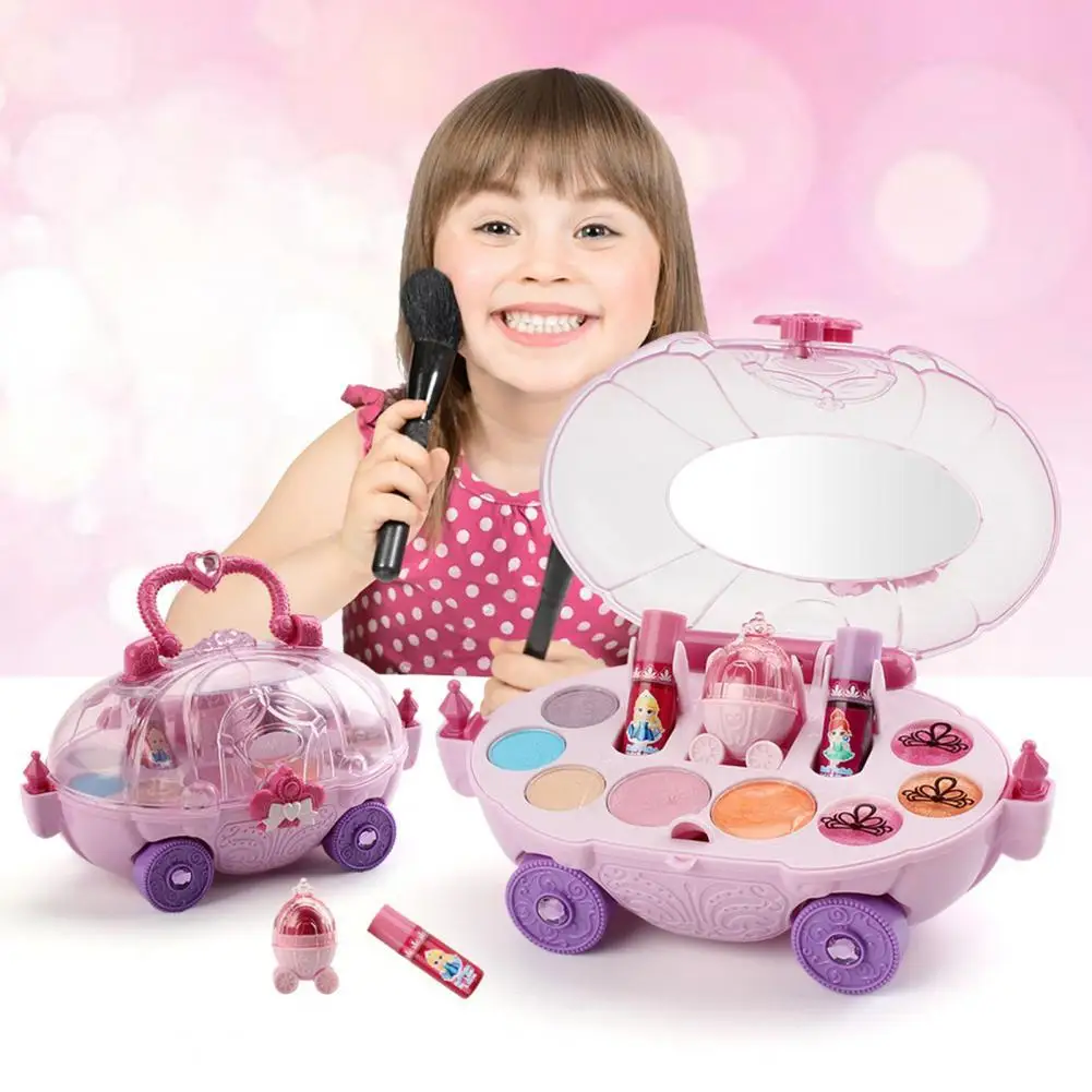 

Novelty Washable Makeup Car with Mirror Cosmetic Set Palette Kids Makeup Set Fairy Tale Design Girls Pretend Play Toys