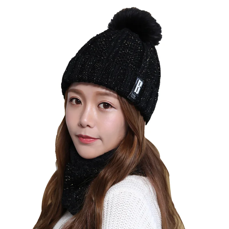 Женские зимние теплые шапки бини с помпоном и надписью 2 шт.|Женские шарфы| |
