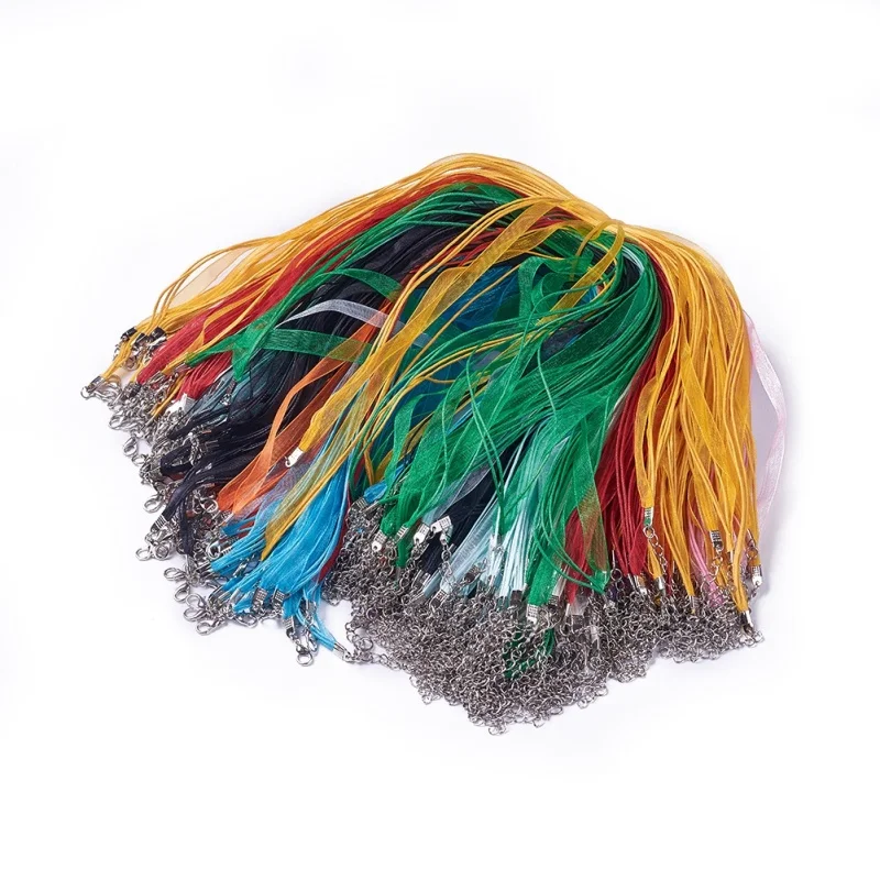 100 шт. вощеный шнур и лента из органзы, принадлежности для изготовления ожерелья, аксессуары с железными застежками-карабинами 17,6 дюйма ~ 17,8 дюйма (45 ~ 455 см) F8