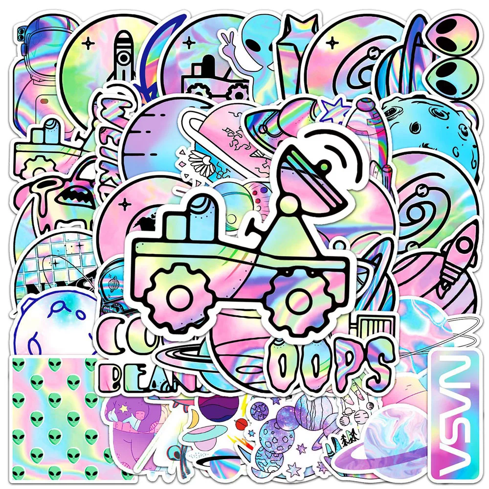103050pcs holographic laser alien outer space cartoon stickers diy laptop luggage skateboard phone cool sticker for kids toy free global shipping