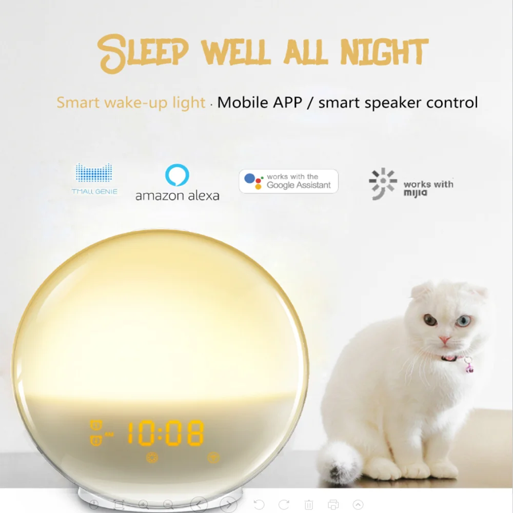 Wi Fi с просыпающимся Смарт светильник рабочий день Sunrise/Sunset часы 7 Цвета приложение