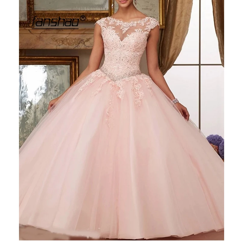 Fanshao Quinceanera/платья с аппликацией из бисера бальные платья круглым вырезом