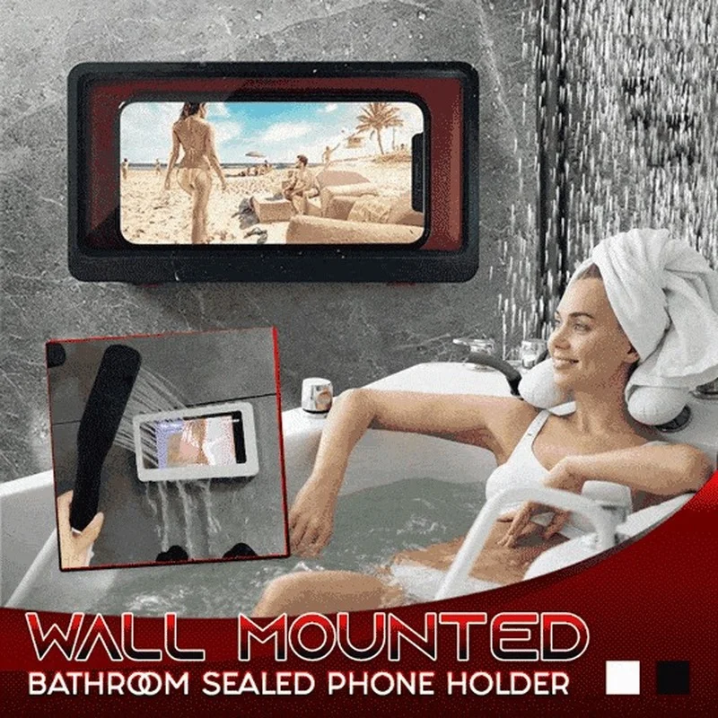 

Shower Phone Holder Waterproof Case Box Wall Mounted All Covered Mobile Phone Shelves Self-Adhesive Shower Accessories