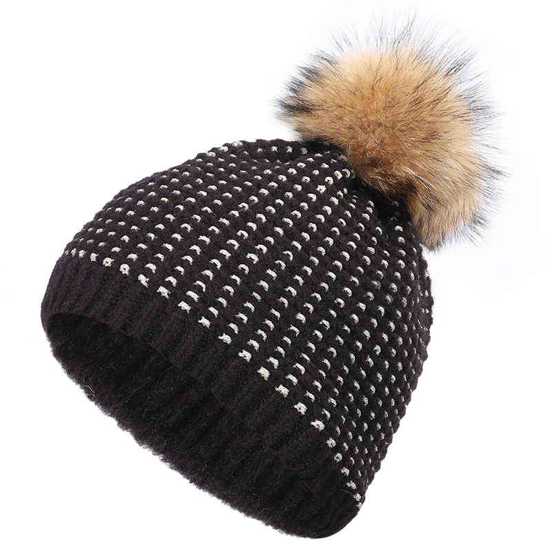 2019 модная женская вязаная шапка с помпоном из натурального меха осенне зимняя
