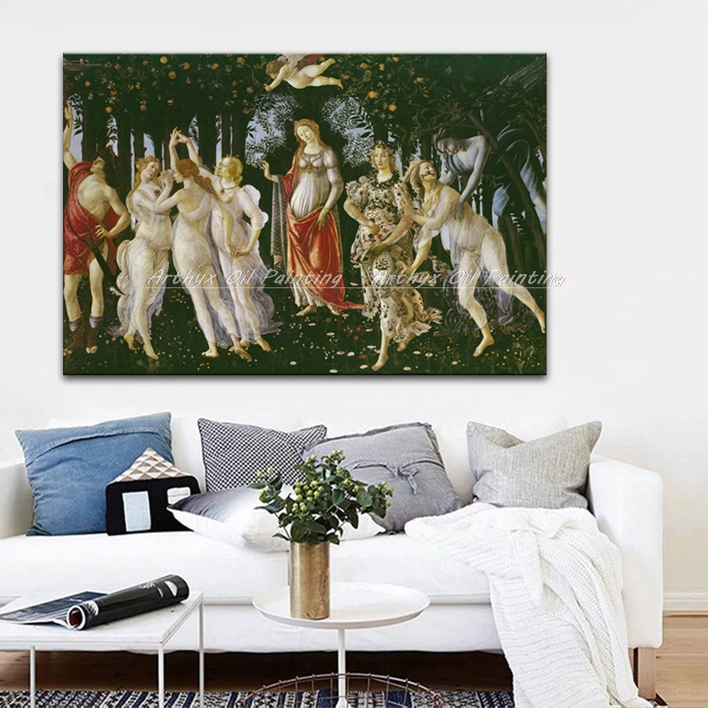 Arthyx Wall Art Poster Cotton Printed Famous Oil Paintings On Canvas Copy Of Botticelli's Primavera Pictures For Room Home Decor | Дом и