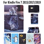 Мягкий ударопрочный чехол с рисунком для Amazon Kindle Fire 7 2015 2016 2017 Тонкий чехол из искусственной кожи с откидной крышкой