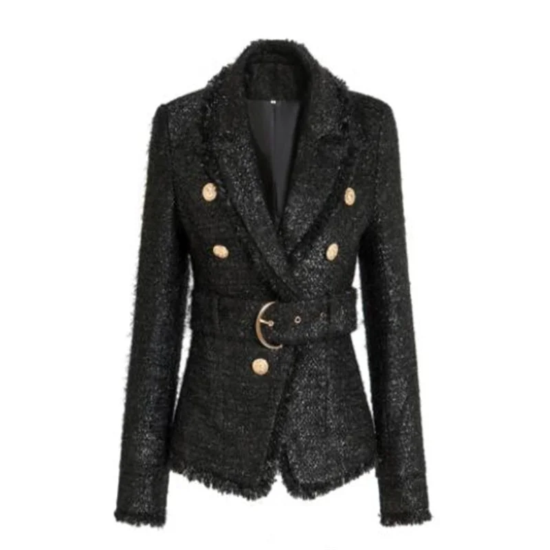 New suits womens blazers double-breasted jackets European and American retro pure black slimming temperament commuter clothes