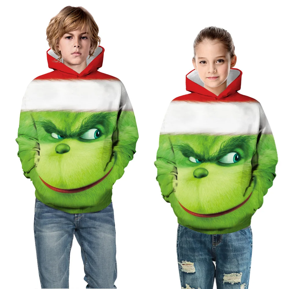 Толстовка с капюшоном с 3D принтом из фильма Grinch; детская одежда унисекс с капюшоном и длинными рукавами для мальчиков и девочек; осенние пуловеры с капюшоном для детей