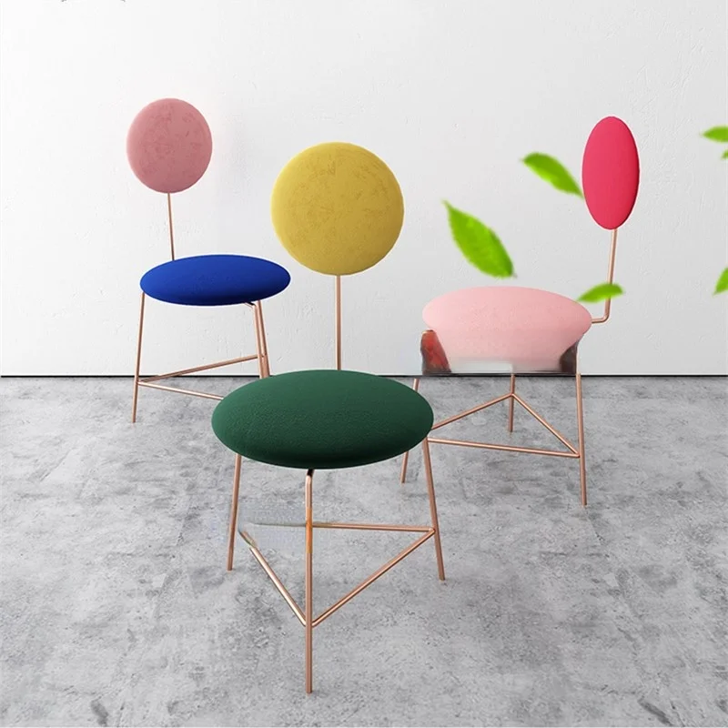 

Pink Metal Modern Minimalist Makeup Chair Living Room Chair Stool Creative Dining Chair Restaurant Stools Living Room Chairs