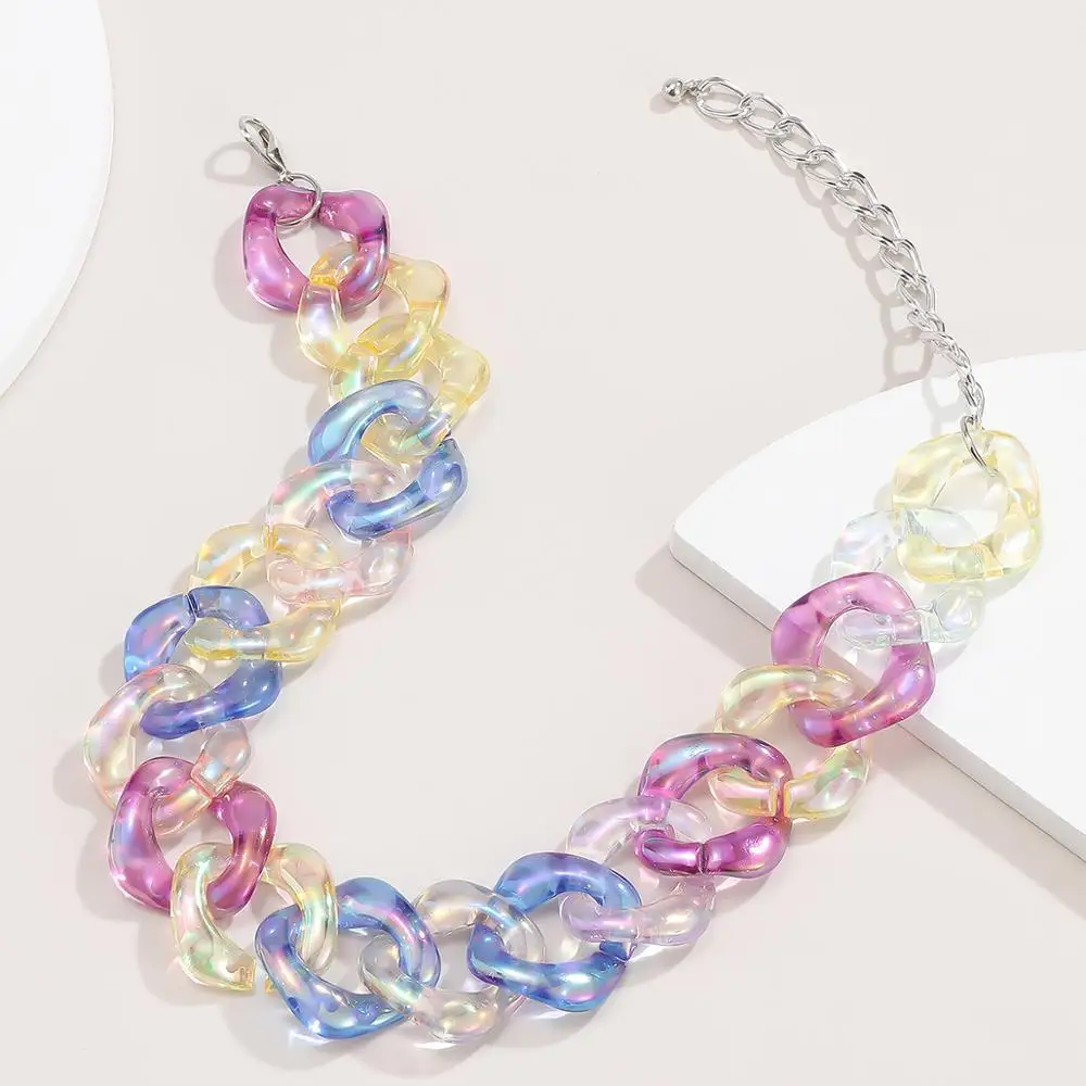 

IngeSight.Z Exaggerated Chunky Rainbow Acetic Acid Acrylic Choker Necklace Collar Gothic Resin Clavicle Necklaces Women Jewelry