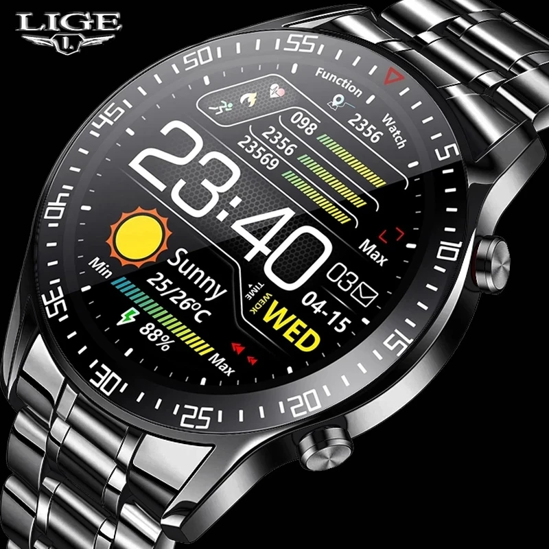 

LIGE New 2022 Smart Watch Men Heart Rate Blood Pressure Information Reminder Sport Waterproof Smart Watch for Android IOS Phone