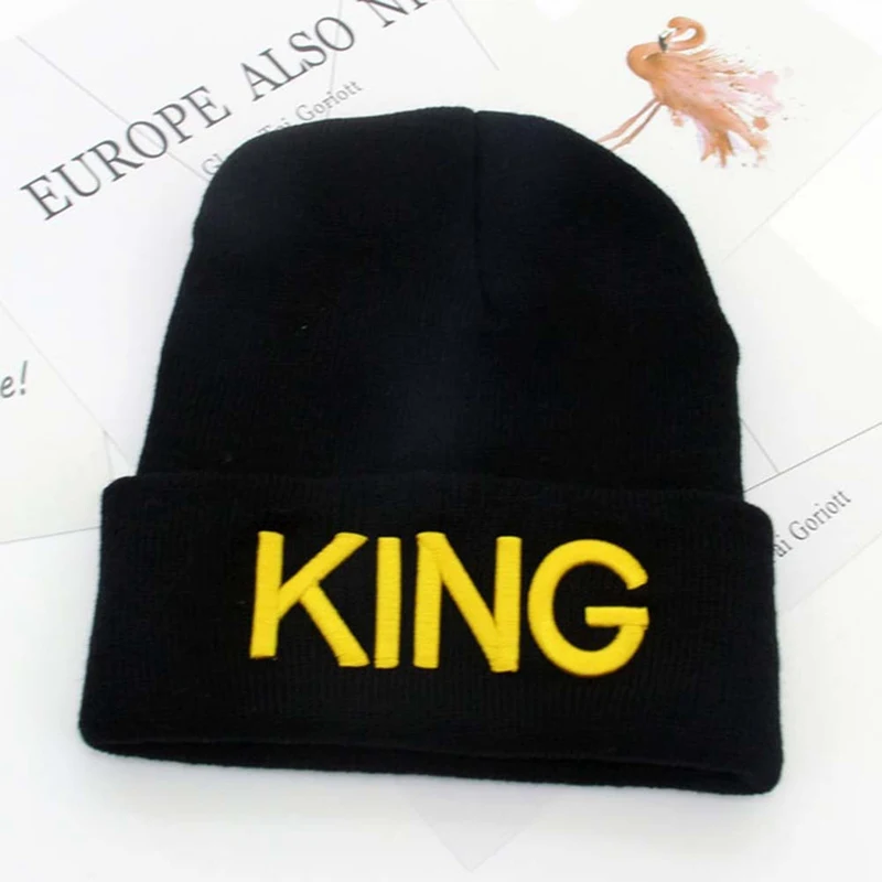 HT3435YW1 Шапка KING QUEEN зимние шапки пара капот хип-хоп горячая Распродажа для мужчин и женщин теплая вязаная шапка пара теплая зимняя Кепка черный - Цвет: HT3435YW1