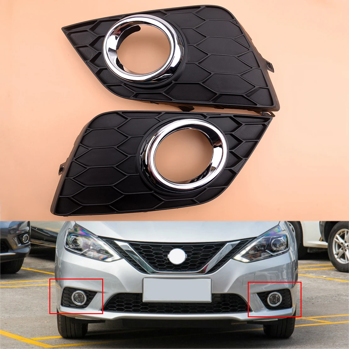 

1Pair 62257 4AF0A 62256 4AF0A Front Fog Light Lamp Bezel Cover Fit for Nissan Sentra Sylphy 2018 2017 2016