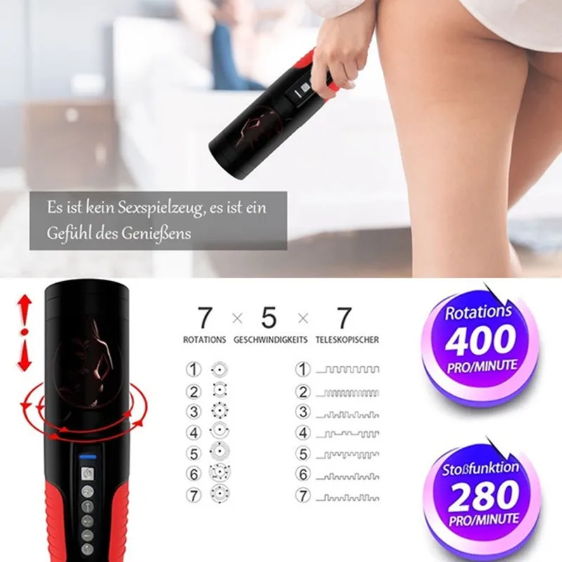 Вращающийся Телескопический Мужской мастурбатор Интеллектуальный голосовой