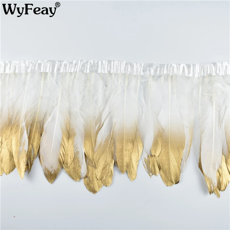 2 метра Белый окунутый золото гусиное перо планки Окрашенные гуси для ремесла