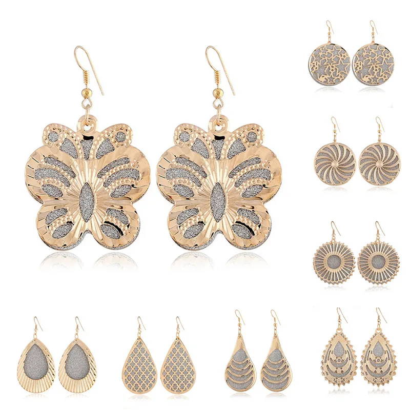 

Women Dangle Earrings Frosted Hollowed Out Butterfly Design Pendants Earrings Eardrop Jewelry for Ladies