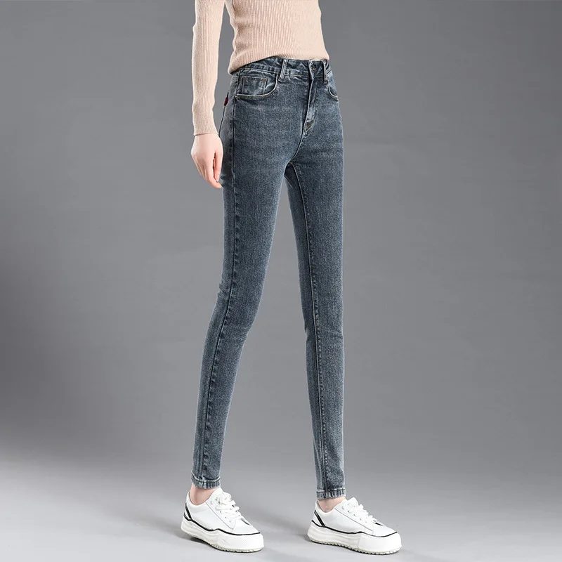 

Fashion Women Denim Skinny Trousers High Waist Jeans Skinny Slim-Fit Washed Denim Long Pencil Pants Trousers For Female Blue hot