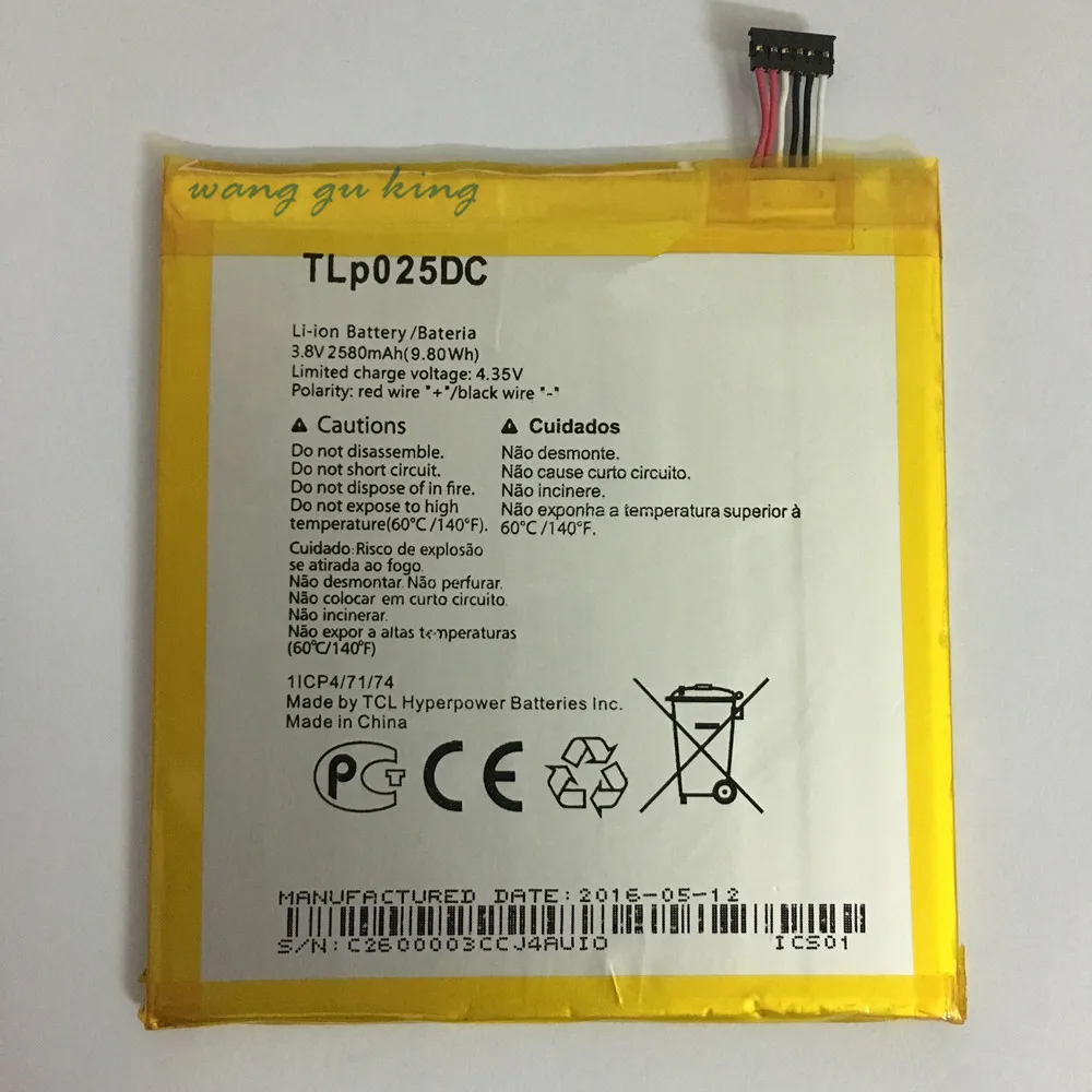 2580 мА/ч TLp025DC Батарея для Alcatel Pixi 4 6 0 OT 9001A 9001X 9001D 8050D 8050 Baterij мА/ч. аккумулятор