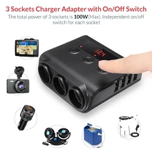 12V-24V Car 3 Way Cigarette Lighter Socket 4 USB Charger Adapter for Mobile Phone Tablet High Quality Cars Replacement Parts