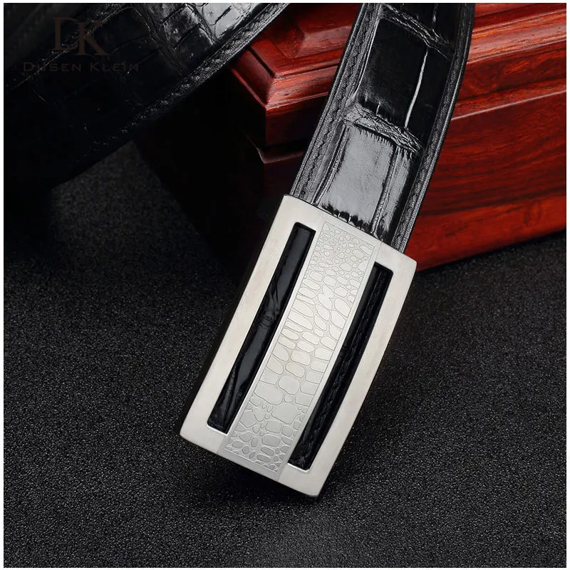 

Men Crocodile Leather Belt Real Leather Stainless Steel Buckle Belts Luxury Waist Strap black/brown DK-128