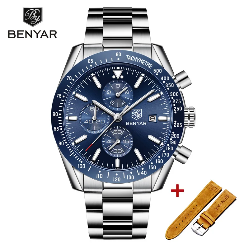 Новинка мужские наручные часы BENYAR 2019 кварцевые с хронографом роскошные модные
