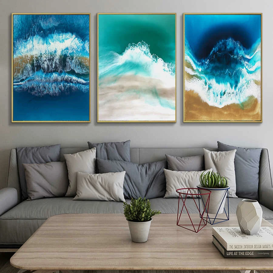 

sea waves lines diamond painting full square round diamond embroidery landscape mosaic triptych diy craft supplies AA2574