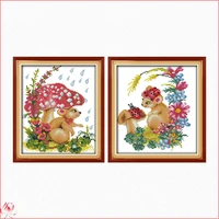 mice and little mushrooms cross stitch kit diy animal embroidery set 14 11ct needlework sewing kit home decoration handmade gift