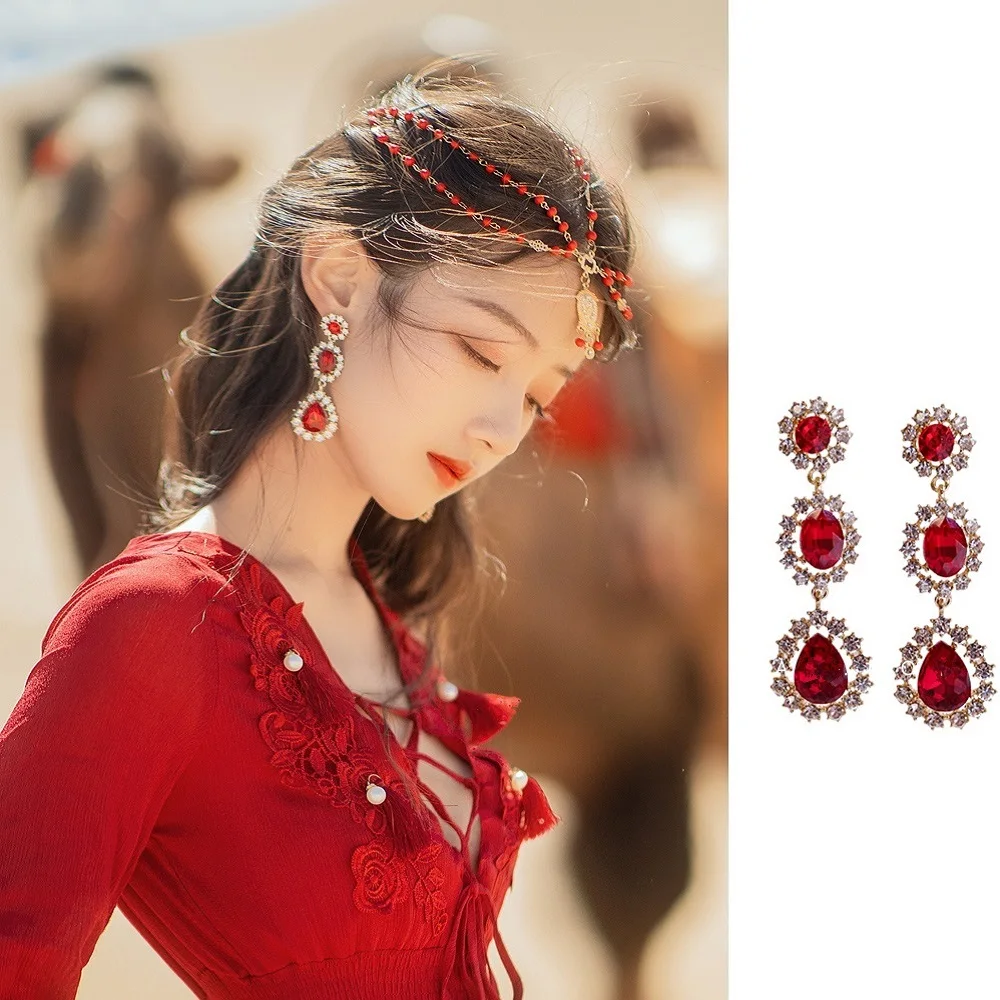 Новые корейские красные и желтые серьги AOMU в форме капли с кристаллами висячие