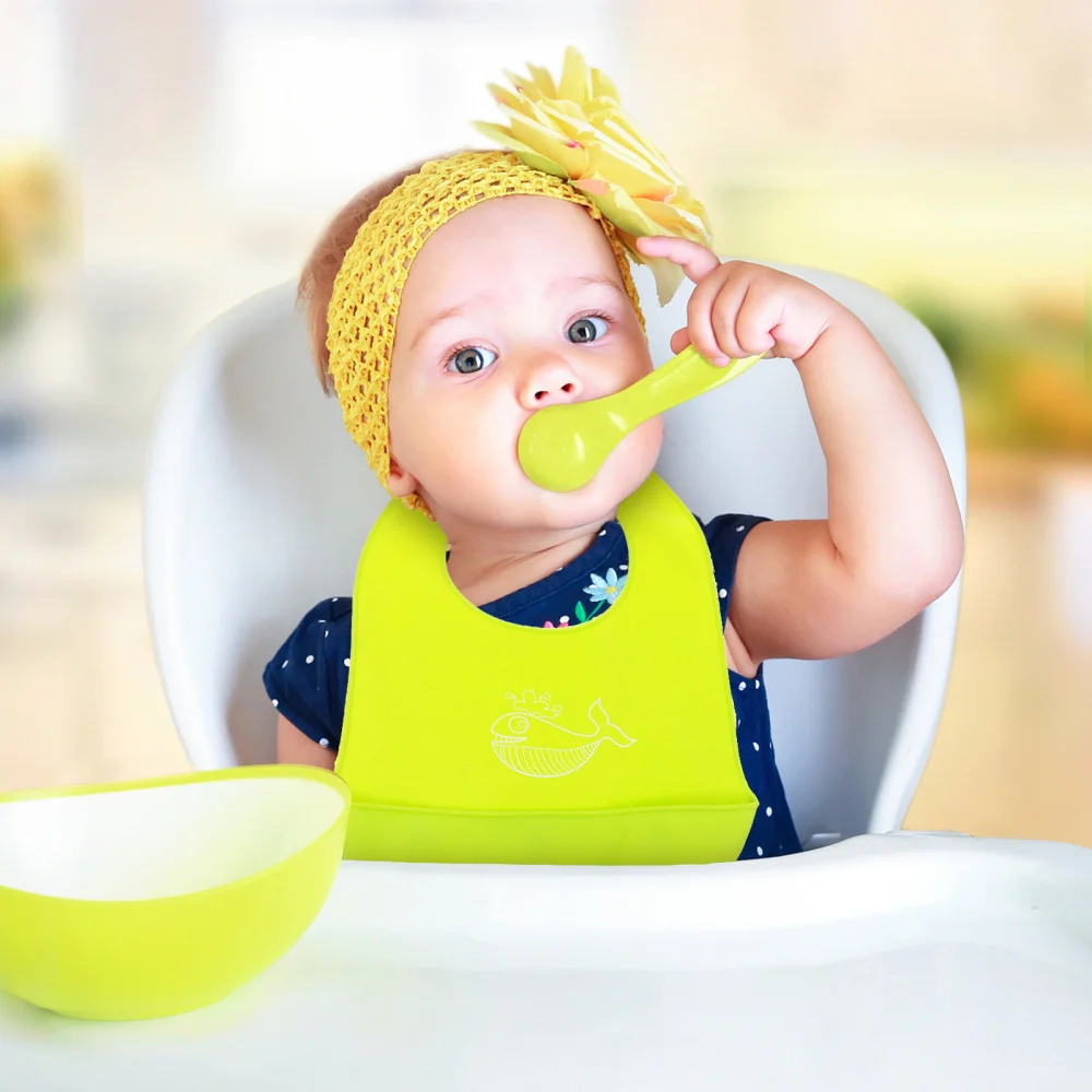 

2Pcs Baby Silicone Bib Toddler Infants Clothing Protector with Crumb Catcher