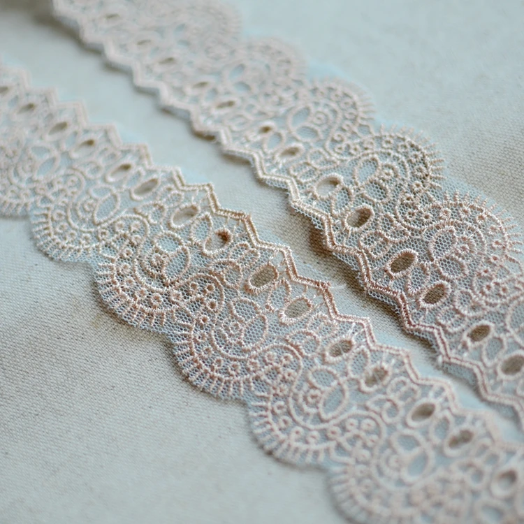 

3.5cm wide 5meters Light Khaki Water Soluble Polyester Mesh Embroidery Lace Trim X1271
