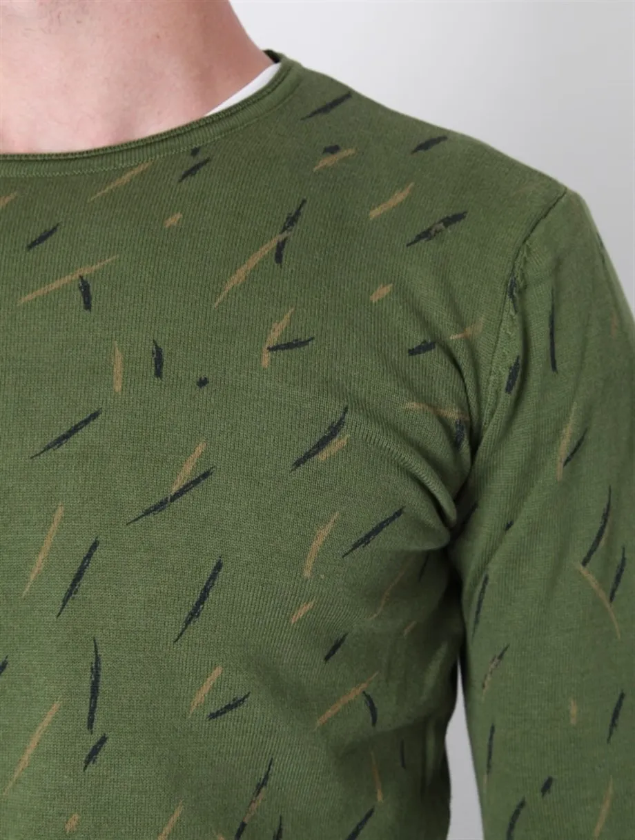 

Crew Neck Khaki Brush Pattern Mens Sweater