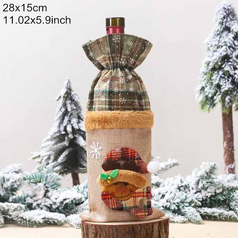 Чехол для винной бутылки Санта-Клауса, Подарочный мешок, украшение для рождественской вечеринки, украшения для стола, украшения для рождественской елки для дома, Navidad - Цвет: elk snowflake
