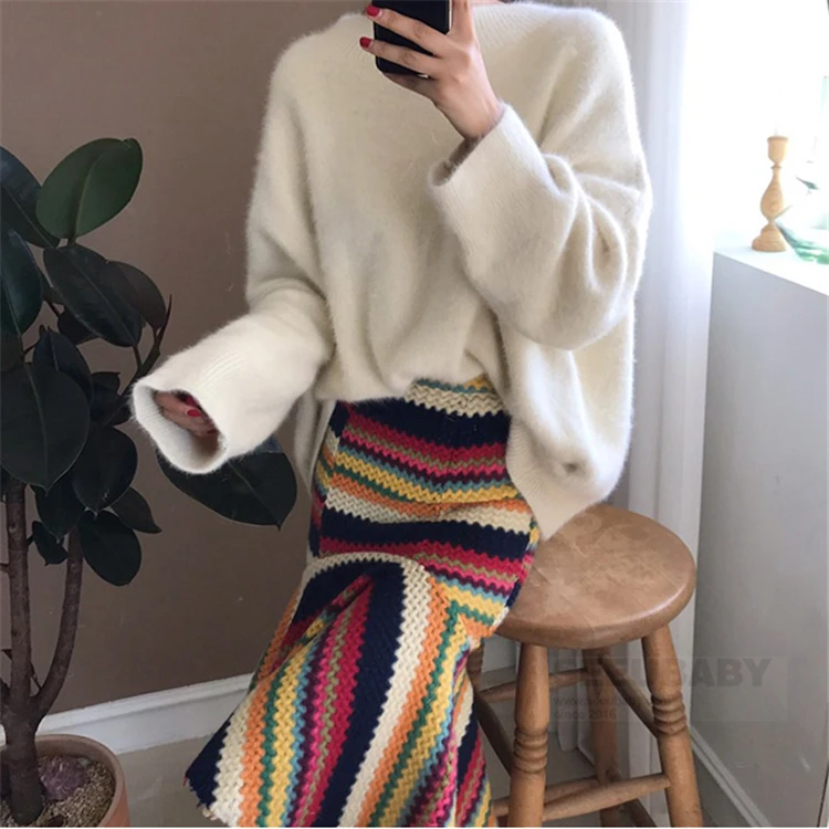 Colorfaith, новинка, Осень-зима, женские свитера, искусственный норковый кашемир, корейский стиль, на одно плечо, свободные женские топы SW3022