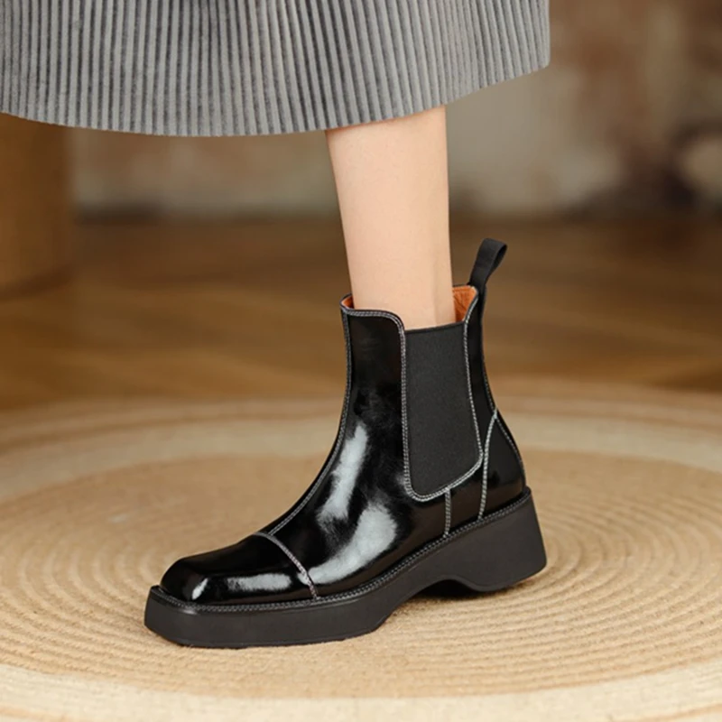 

Autumn/Winter Women Shoes Square Toe Chunky Heel Boots for Women 2021 Fashion Women Boots Split Leather Boots Solid Black Boots