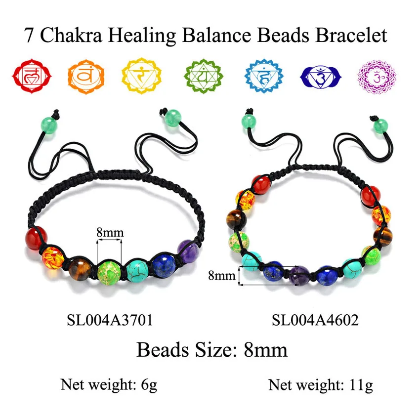 Amazon Горячая Chakras каменный браслет Радуга Красочные Йога энергии браслет с камнями Браслеты для женщин и мужчин