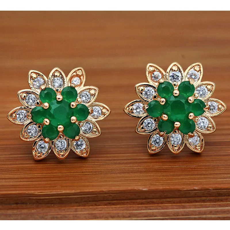 Women Luxury Trendy Jewelry Lotus Flower Earrings Fashion Bohemian Vocation Style Red Zircon Small Stud Accessories | Украшения и