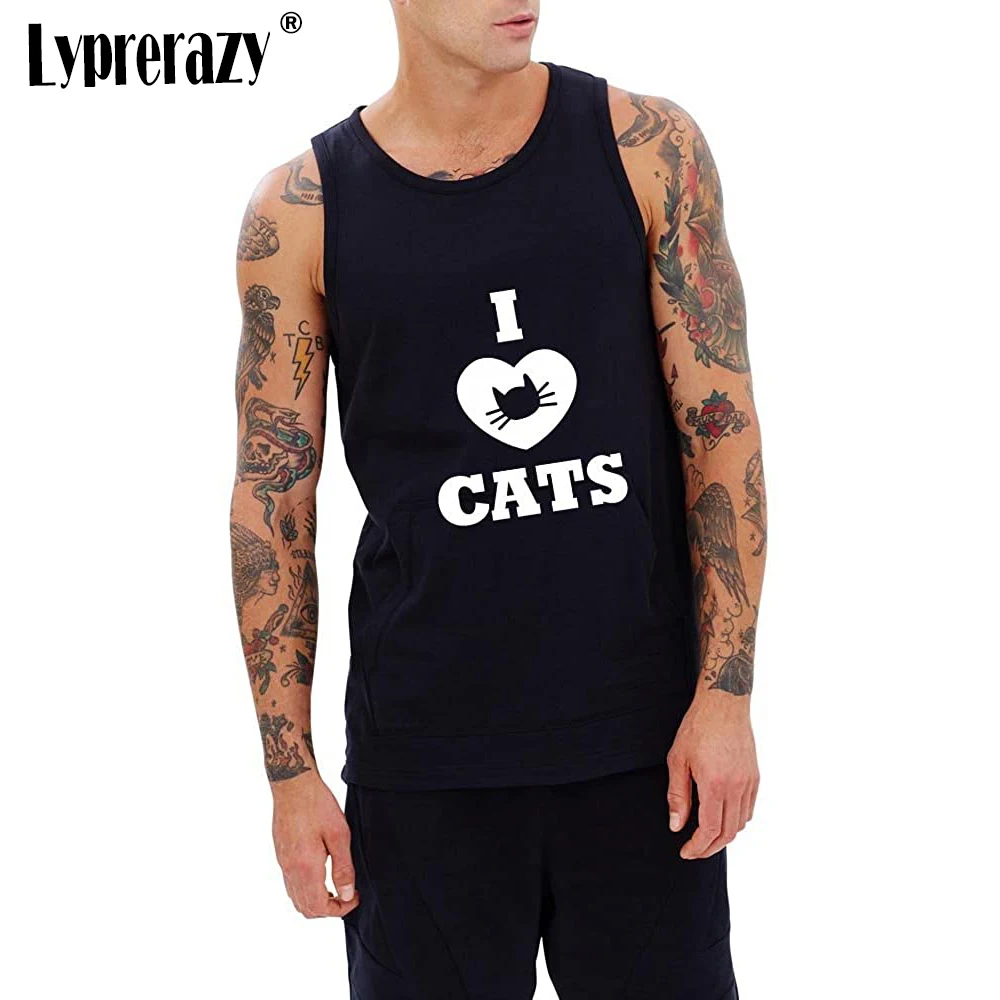 

Майка Lyprerazy мужская с надписью, хлопковая тенниска с надписью «I Love Cat», Черная майка, забавная рубашка, лето