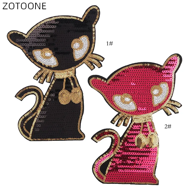

Cartoon Black Cat Sequins Patch Sew on Big Back Patch for Jacket Iron on Cloth Sticker with Glue DIY Clothes Accessorie Badge H