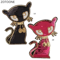 cartoon black cat sequins patch sew on big back patch for jacket iron on cloth sticker with glue diy clothes accessorie badge h