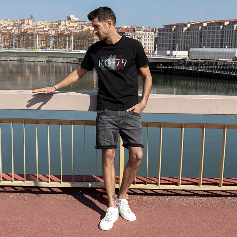 Шорты KUEGOU мужские из хлопка винтажные модные джинсовые брюки стрейчевые