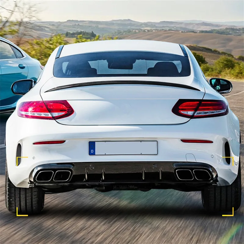 

For AMG C63 S Look Rear Bumper Diffuser For Mercedes W205 C205 C Class C200 C250 Coupe 2014-2020 With Metal Exhaust Pipe Tips
