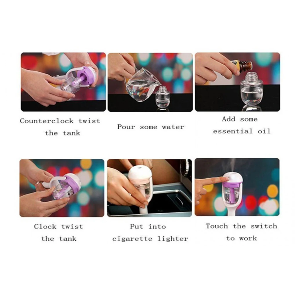 

Auto 12V USB Mini Car Air Humidifier Purifier Aroma Diffuser Purify Air Freshener Air Purifier Aromatherapy Essential