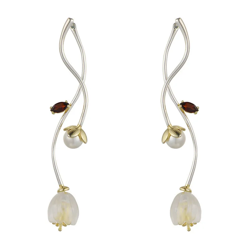 

V.YA 925 Sterling Silver Flower Earrings Creative Synthetic Crysta l Campanula Drop Earrings Lovely Women Girls Jewelry