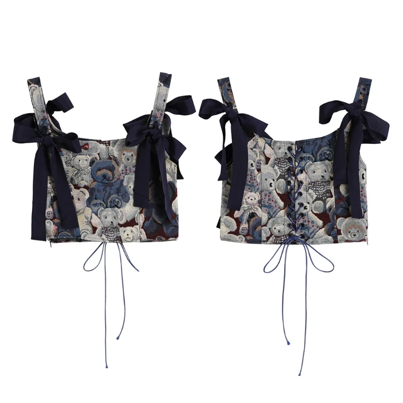 

Sexy Crop Bear Tank Tops For Women Backless Bustier Corset Vest Women Summer Printed Bear Sleeveless Ladies Crop Tops G5AE