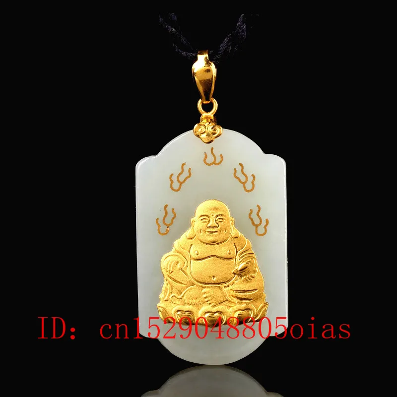 Натуральная китайская белая нефритовая подвеска Hetian Золотая мозаика Будды
