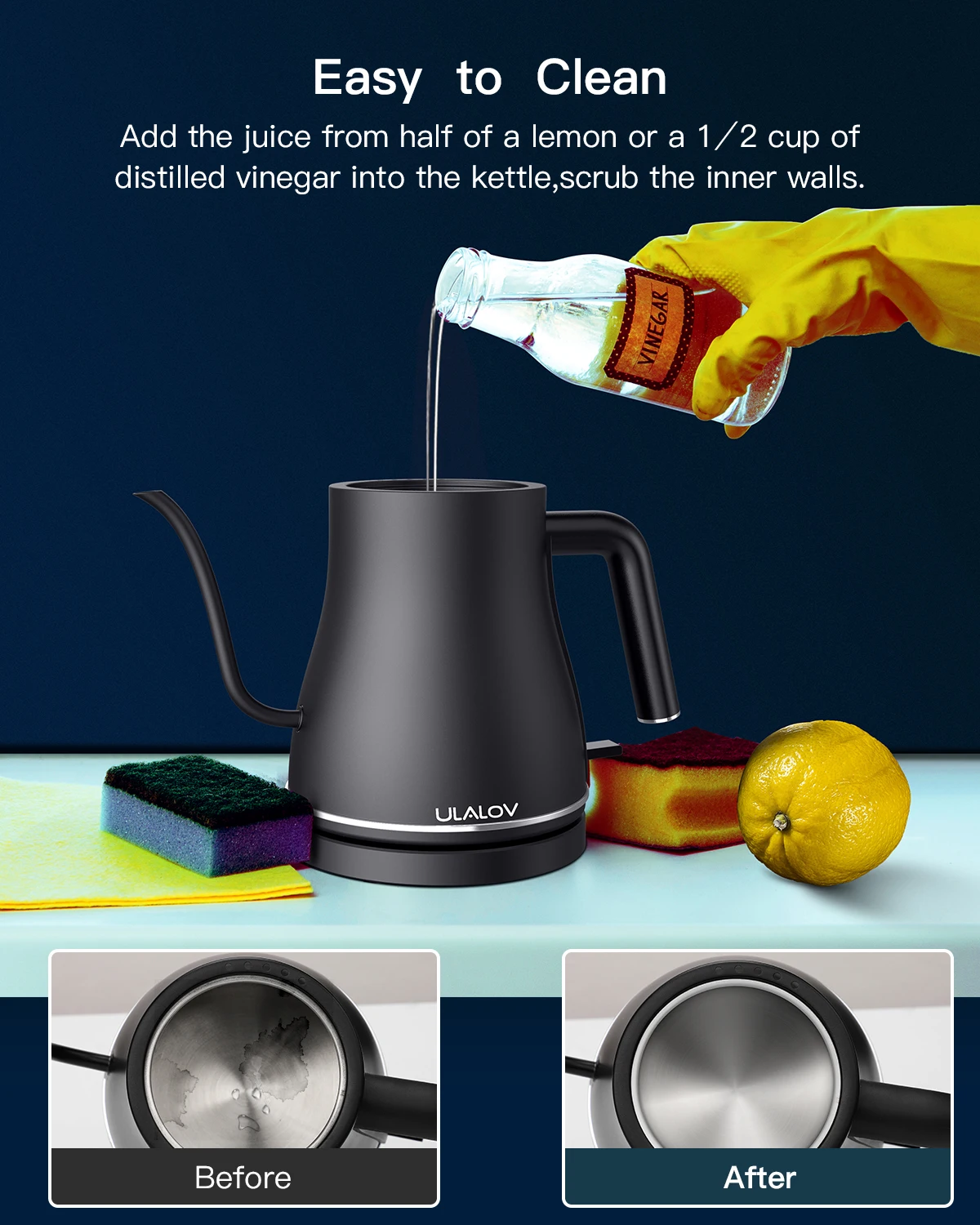 

220V 1200W Smart Gooseneck Hand Coffee Pot Quick Heating Stainless Steel Inner & Bottom lFine-mouth Electric Tea Coffee Kettle