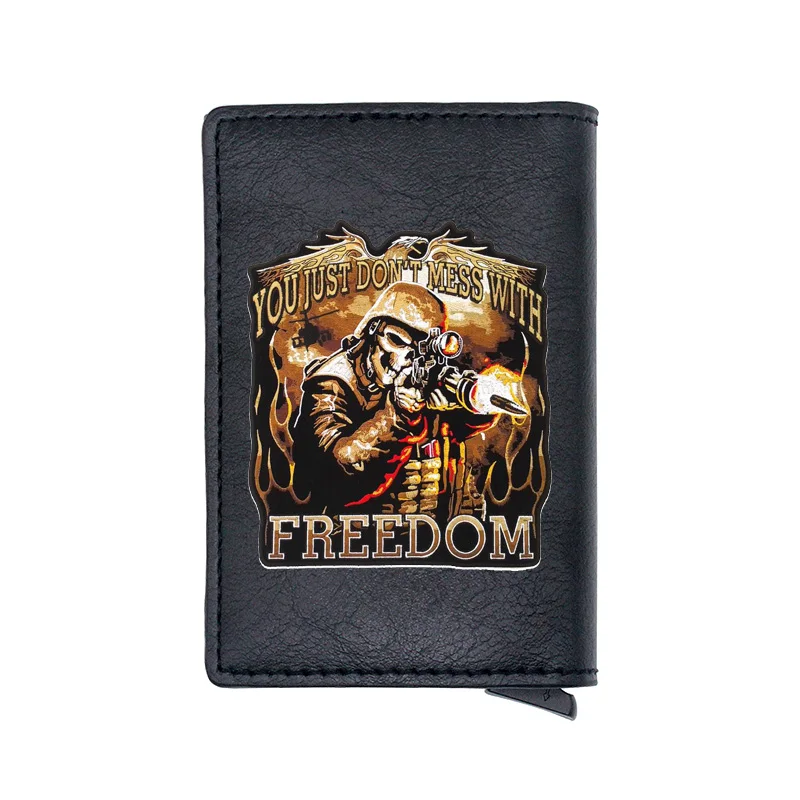 Черный кожаный кошелек с надписью You Just't беспорядка With Freedom Soldier для мужчин и