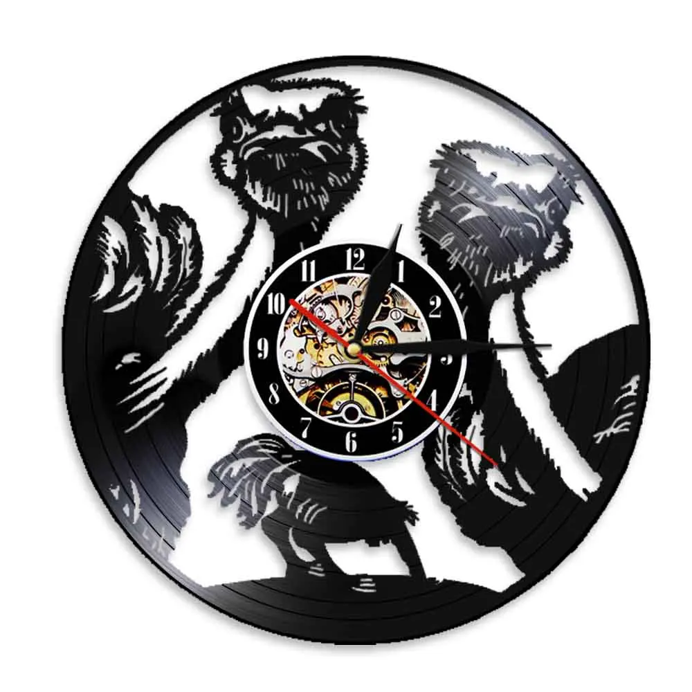 Jungle Animal Ostrich Vinyl Album Re-purposed Record Clock Struthio Camelus Cute Animal Bird Artwork Silent Clock For Kids Room